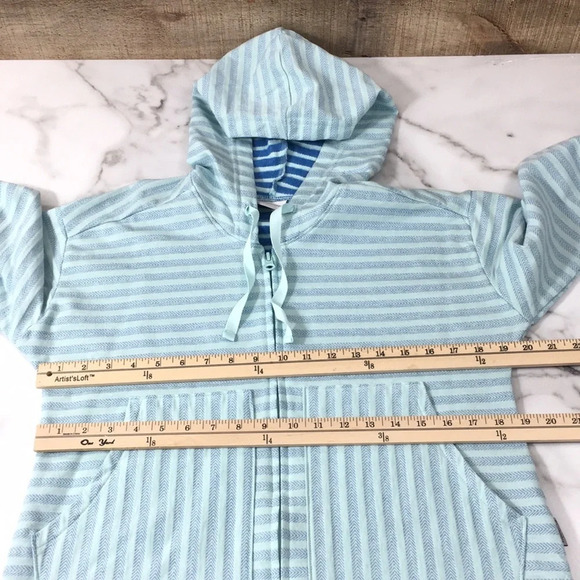 3/$20 Columbia Blue White Striped Melody Spring Hoodie Jacket Womens Medium Zip - Picture 9 of 12